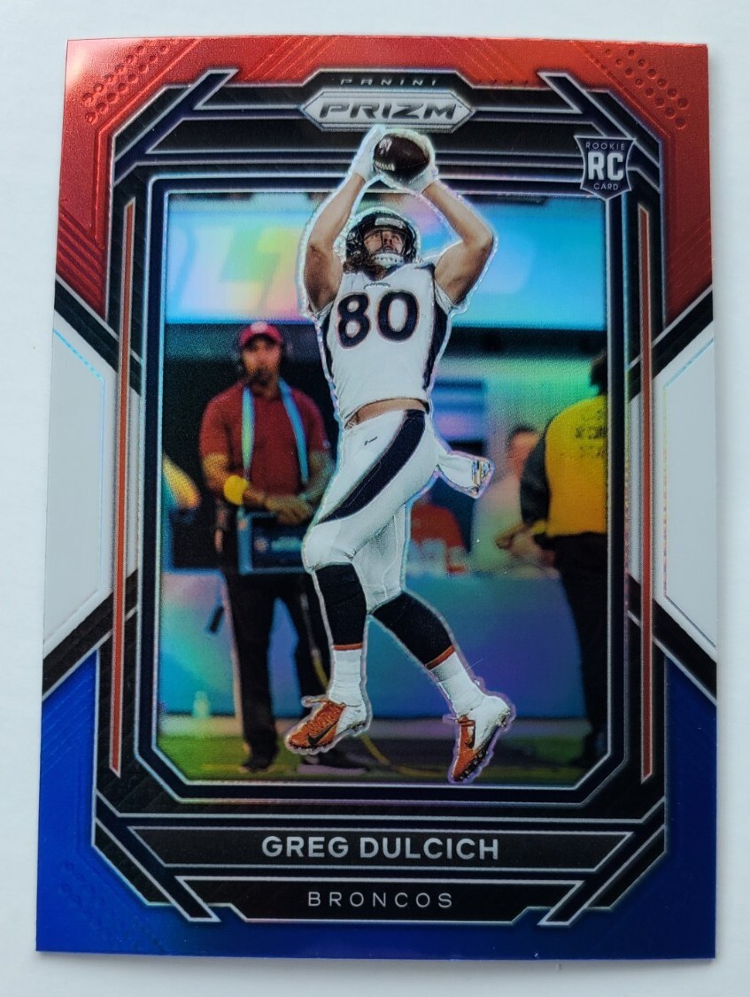 2022 Panini Prizm Greg Dulcich Denver Broncos Red White Blue Prizm #360 RC