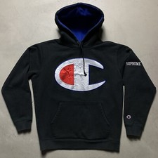 Supreme x Champion Hoodie Adult Medium Embroidered Center Logo Pullover Black