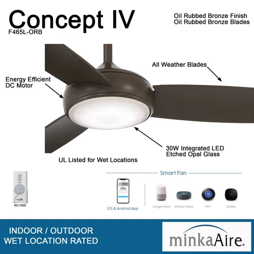 Minka Aire Concept IV LED 54" Outdoor Ceiling Fan With Remote, Oil Rubbed Bronze - Picture 2 of 4