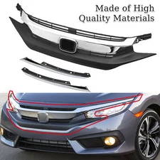 Front Upper Grille 3p With Molding Chrome For 2016 2017 2018 Honda Civic Sedan