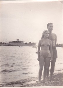 Details about 1950s RARE Nude naked young man & woman on the beach ship  Russian Soviet photo