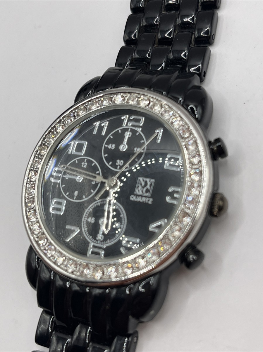New York & Company Women's Quartz Watch Black Rhinestone New York & Company Women's Quartz Watch Black Rhinestone