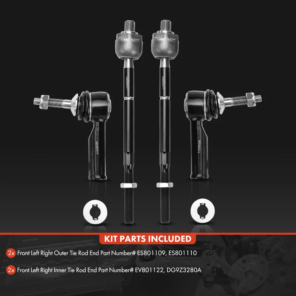 Kit de dirección de varilla de amarre interior y exterior de 4 piezas para Ford Explorer 2011-2017 Lincoln MKT Foto 2 de 4