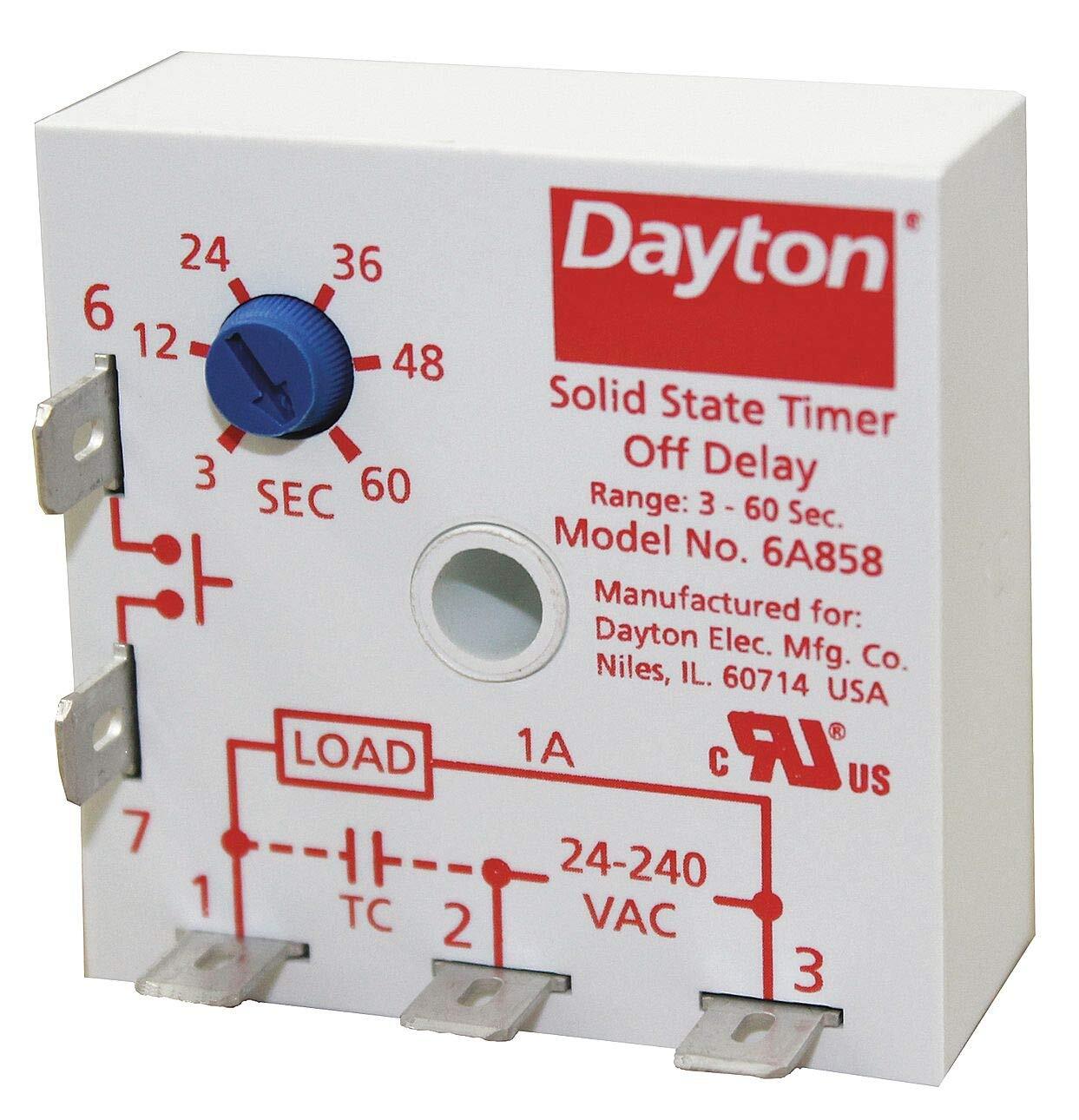 Dayton Encapsulated Timer Relay, Function: Off Delay, Status Indicator: None, 1A