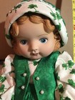 Porcelain Doll Hand Made Outfit Irish Shamrock Print 18” Stand And Dust Cover — photo 7