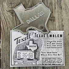 Vintage 1947 Texell DALLAS TEXAS Stainless Steel LICENSE PLATE Car Truck Topper