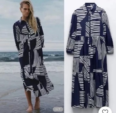 ZARA NEW WOMAN SS23 BLUE PRINT SHIRT DRESS Size XL REF:2183/246