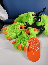 Wonder Nation Plush Green Orange Monster Claw Baby Infant Slippers Size 2