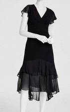 Tommy Hilfiger Women's Black Mixed Media Flutter Sleeve Dress Petite Size 10P
