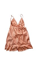 VTG Y2K Victoria s Secret Angels Medium Peach Slip Dress Chemise Wet Look Satin
