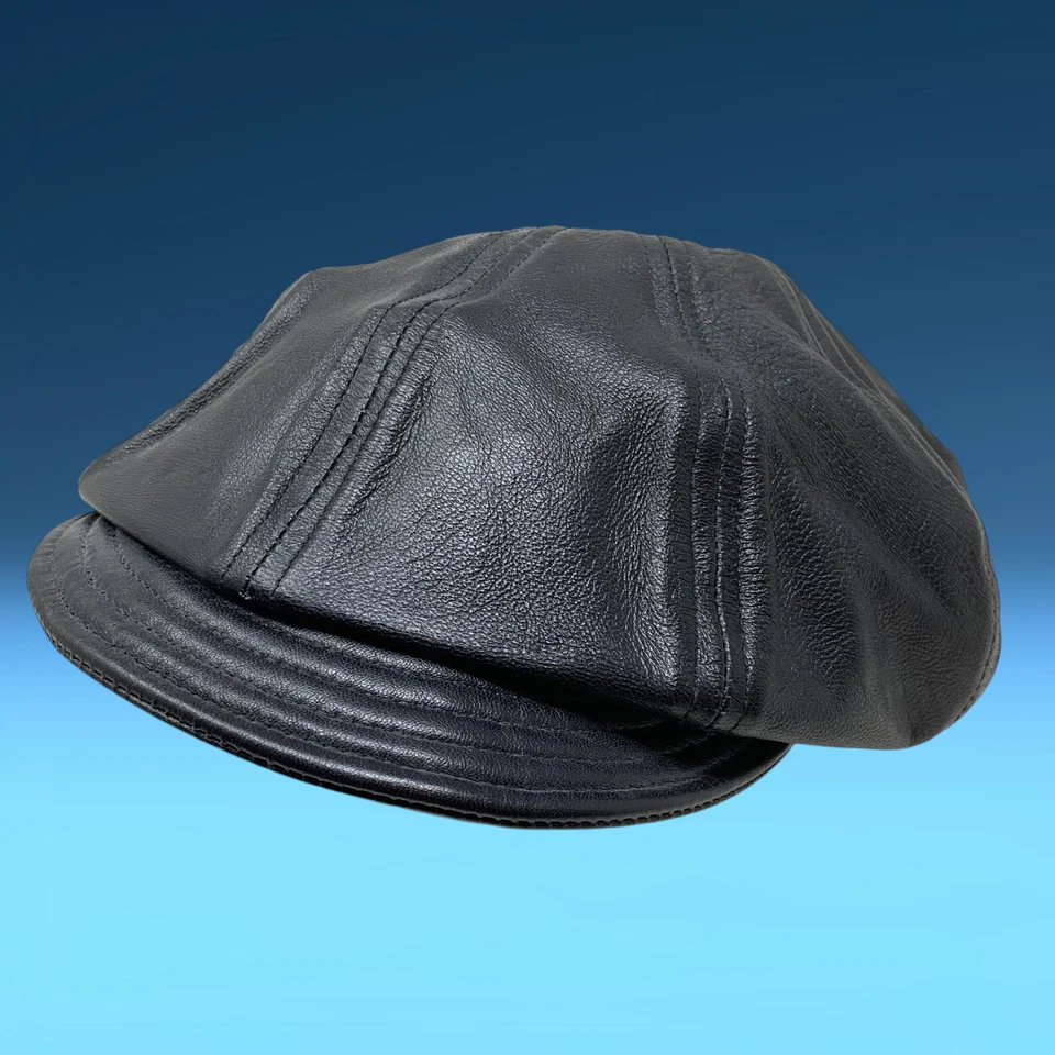 Vintage Stacy Adams Black Lamb Leather Flat Newsboy Cap Sz L Hip Hop Cabbie - Image 2 of 4