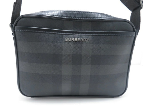 BURBERRY Check Pattern Shoulder Bag Black / Gray PVC / Leather Women's #DB705