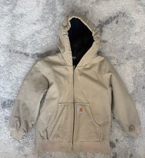 Carhartt Canvas Jacket Coat Youth Small 7-8 Tan Duck Canvas Quilted Hood