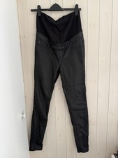 Coated black maternity jeans with over-bump stretch fabric panel size 10