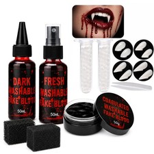 Halloween Vampire Teeth and Fake Blood Makeup Kit, 4 Sizes