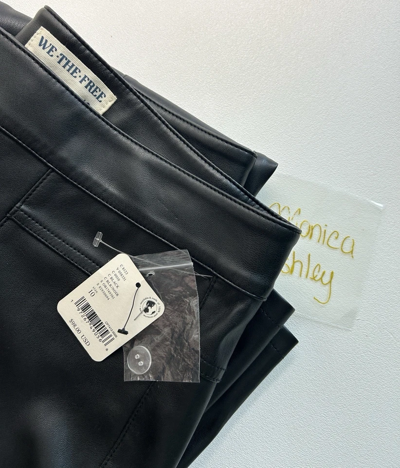 We The Free People Uptown High-Rise Vegan Faux Leather Black Pants Size 10, New - Image 2 of 4