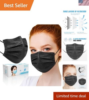 50-Pack Black Disposable Face Masks - 3-Ply Filtration for Ultimate Protection