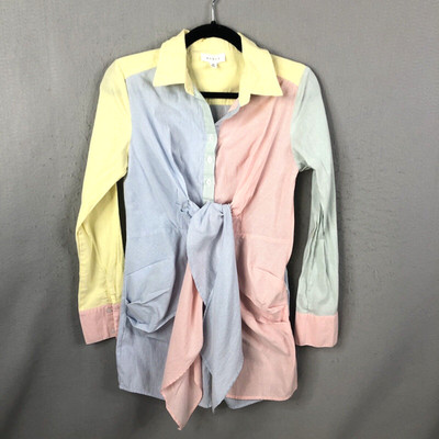 Mable Dress Womens Medium Pastel Pinstripes Preppy Patchwork Abstract Modern