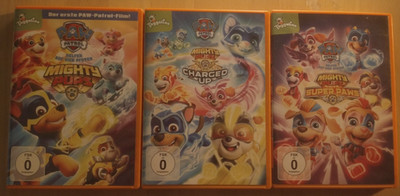 3x DVD Paw Patrol / Mighty Pups / Super Paws / Charget up