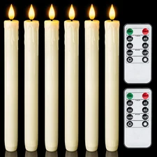 Homemory Real Wax LED Flameless Taper Candles with Remote Timer, A-Ivory Drip 
