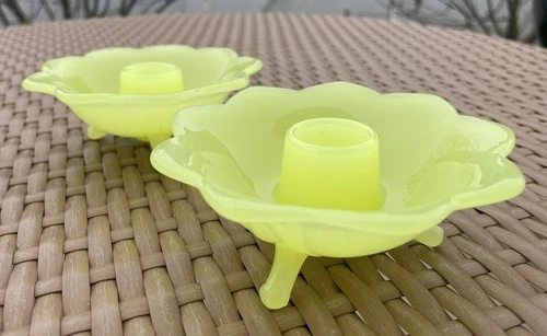 Vintage Fenton Chinese Yellow Candle Holders. Scarce. No Damage.
