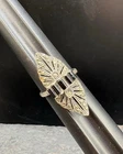 SZ 8.25 Vintage Art Deco Black Onyx Marcasite Navette Ring Estate 925