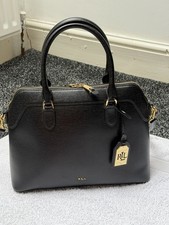 Lauren Ralph Lauren Black Leather Satchel Top Handle, Strap & Dust Bag, Zip