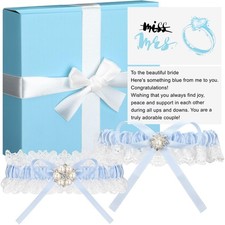 2 PCS Blue Wedding Garters for Bride Something Blue Gift Lace Garter Belt Set