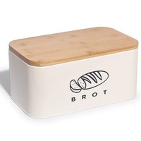 Brotkasten Retro Metall Bambus Deckel Schneidebrett Aufbewahrung Beige 30X18Cm