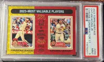 1/1 Superfractor 2024 Topps Heritage Chrome Shohei Ohtani Ronald Acuna Jr PSA 9