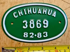 1982 1983 CHIHUAHUA MEXICO MEX BICYCLE LICENSE PLATE " 3869 "