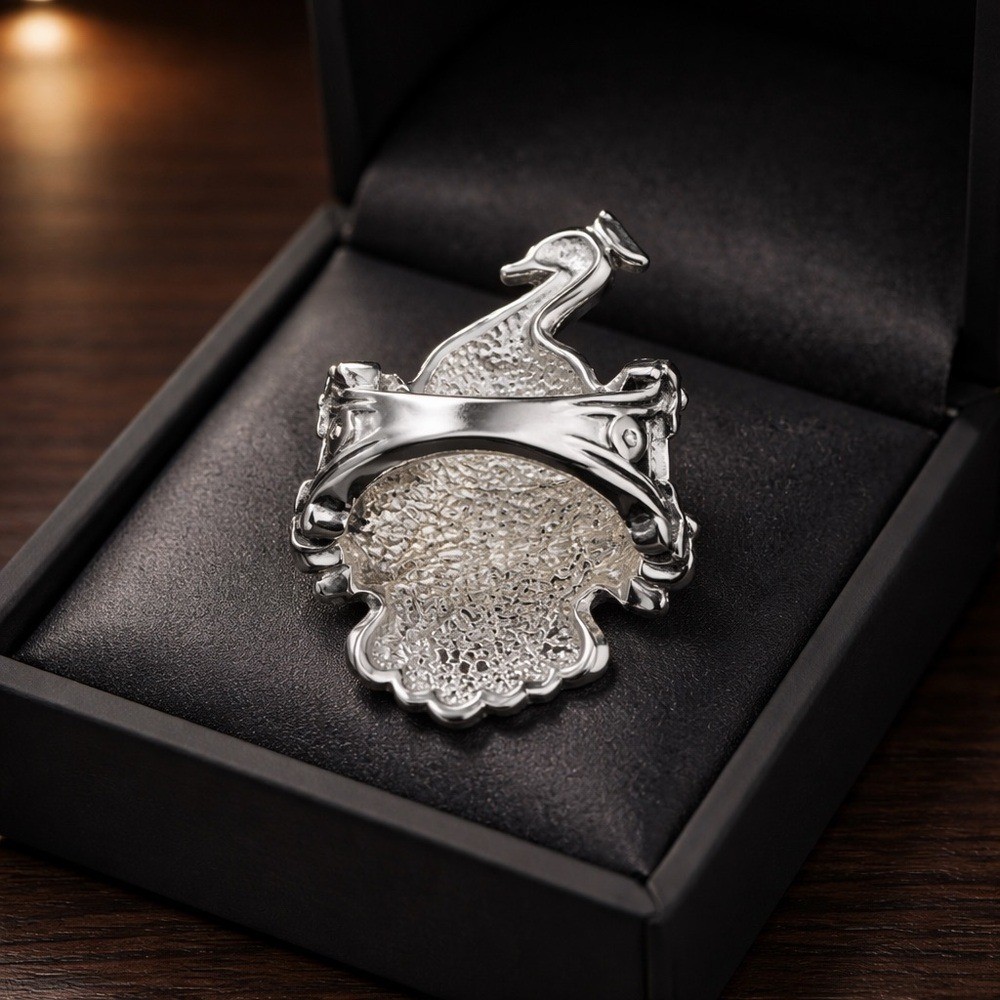 Peacock Statement Ring Silver Tone Rhinestone Bir… - image 4