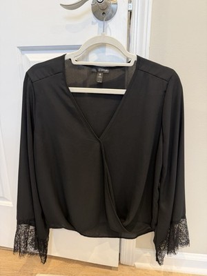 Aqua Women s Blouse Black Long Sleeve Size Large Lace Wrist