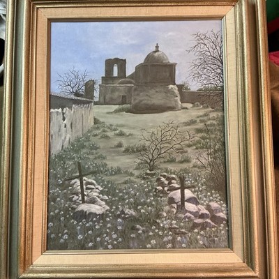 Signed Mary Britton painting on canvas Mission San Jose San Antonio Texas