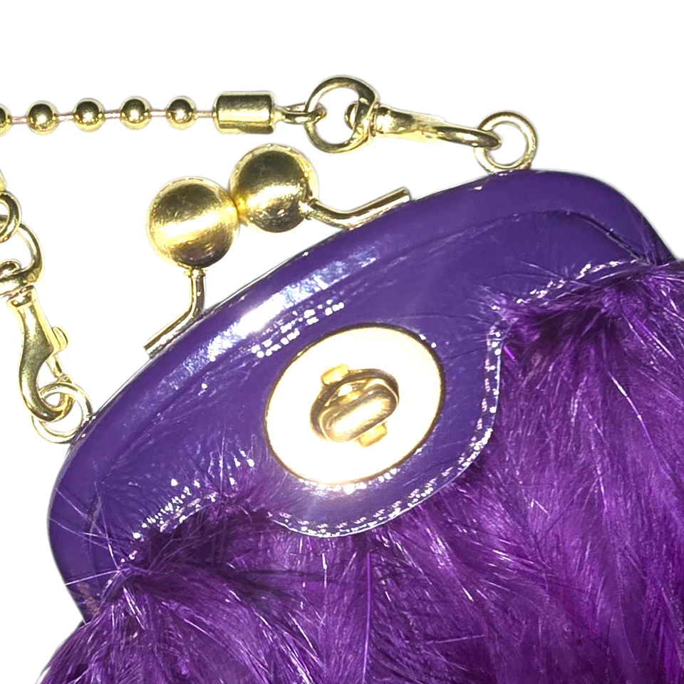 Raro Coach Amapola Pluma Púrpura Mini Monedero Llavero Bolso Dije Cadena Dorada Foto 4 de 4