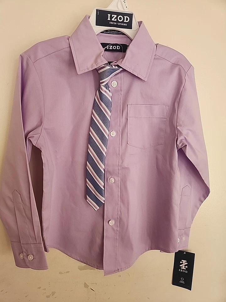  Nuevo conjunto de camisa de vestir y corbata a rayas para niños Izod talla 4/5  Foto 2 de 4