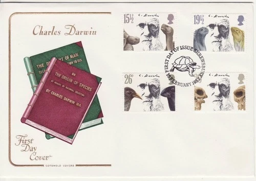 GB Stamps First Day Cover Centenary of Death Charles Darwin, book COTSWOLD 1982
