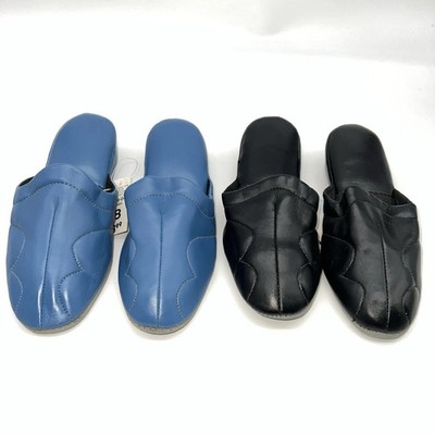 2 Pairs of Vegan Leather Wedge Heel Mules from 1980s Slip-On House Shoes-NOS