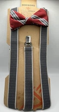 Dockers Bow Tie & Gray Suspender Set Multi Color Burgundy Gray