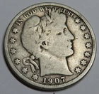 1907-D Barber Half Dollar 50c Coin - Denver - 90% Silver