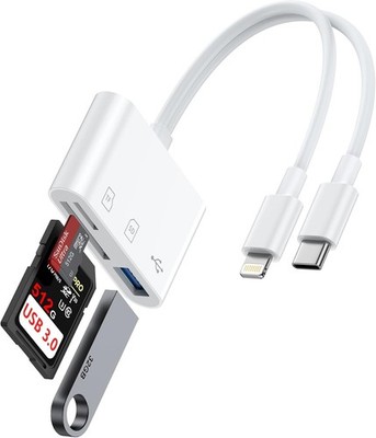 Plug and Play Dual SD Card Reader for iPhone & Samsung Devices, 512GB Support
