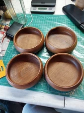 Vintage Winsome Wood Teak Bowls Set 4 Genuine Teak Thailand Salad Snack MCM Deco