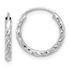 14k White Gold Polished  Satin Diamond-cut 2mm Endless Hoop Earrings L-14.7 mm