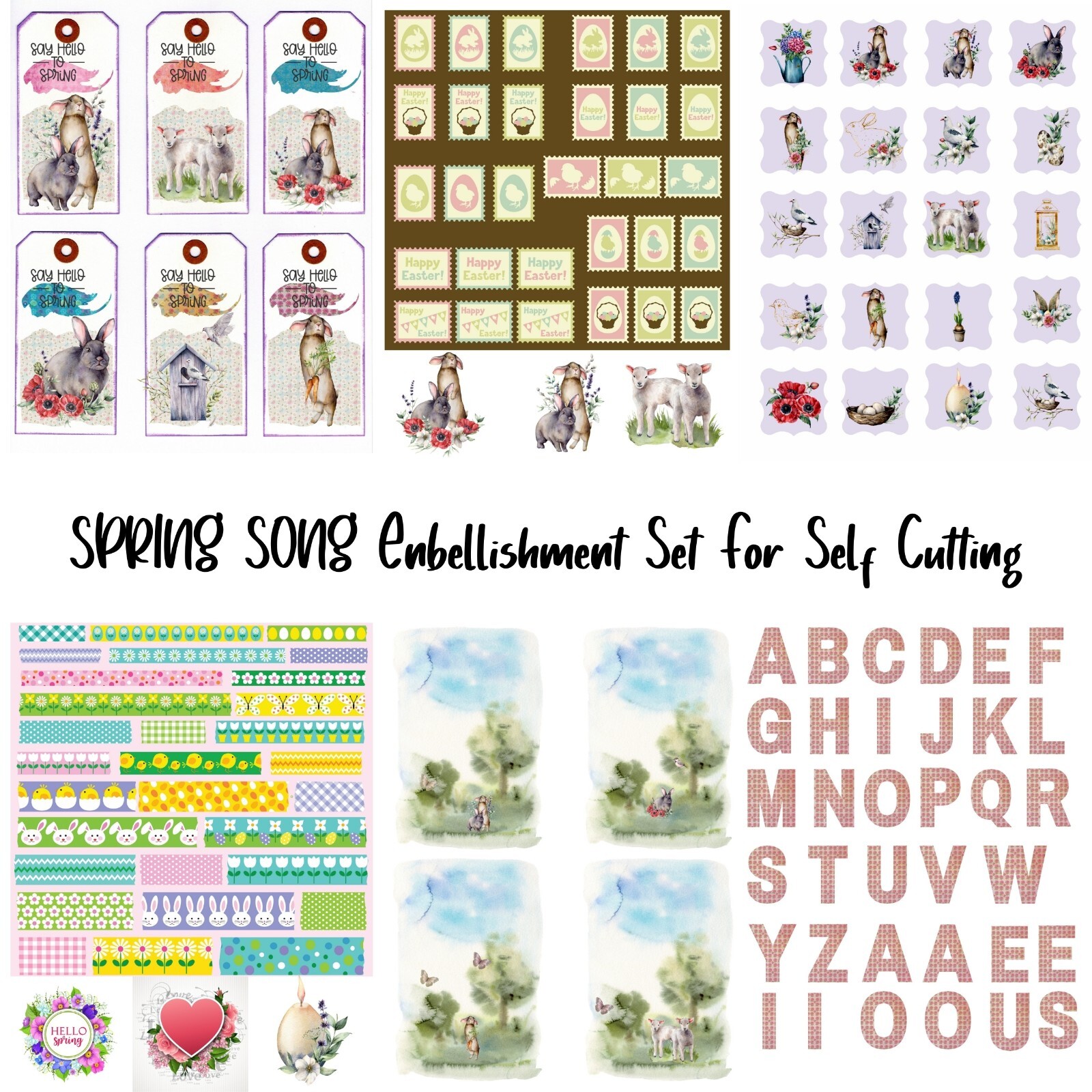 Junk Journal Supplies Spring Song Kit 6 Collage Sheets For Scrapbook Card Making