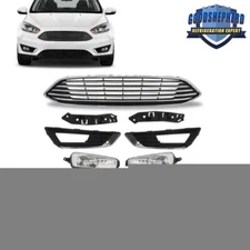 For 2015-2018 Ford Focus Front Bumper Cover+Upper Lower Grill Grille+Fog Light