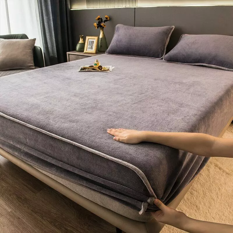 Plush Queen Fitted Sheet Elastic Thick Bed Sheets Non slip Bed