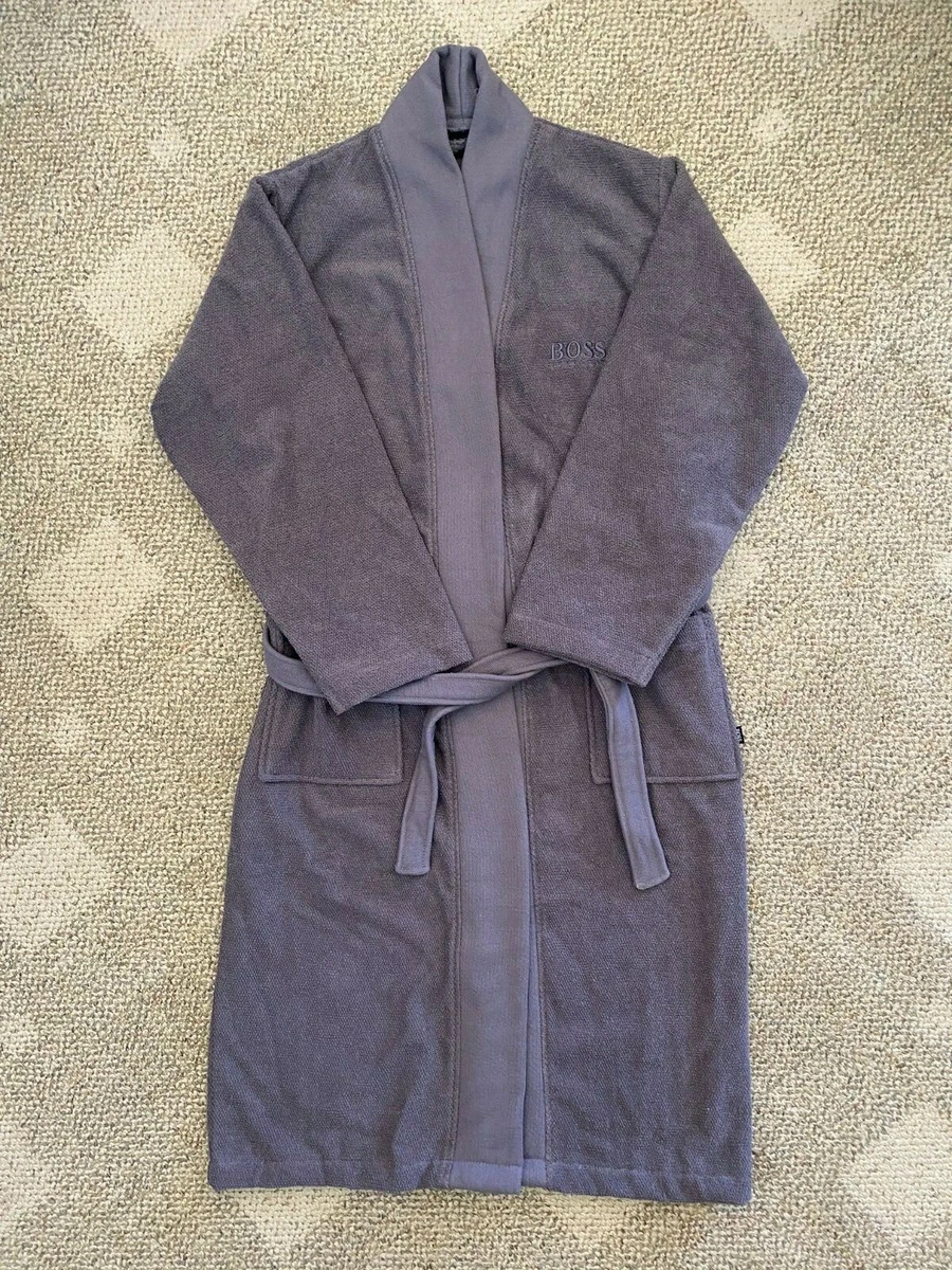 Mens Hugo Boss Loft Grey Peignoir Bath Robe Dressing Gown Size M 100% Cotton