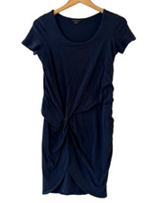 Theory Women's Twist Knot Mini Dress Size S/P Navy Blouson Scoop Short Sleeve