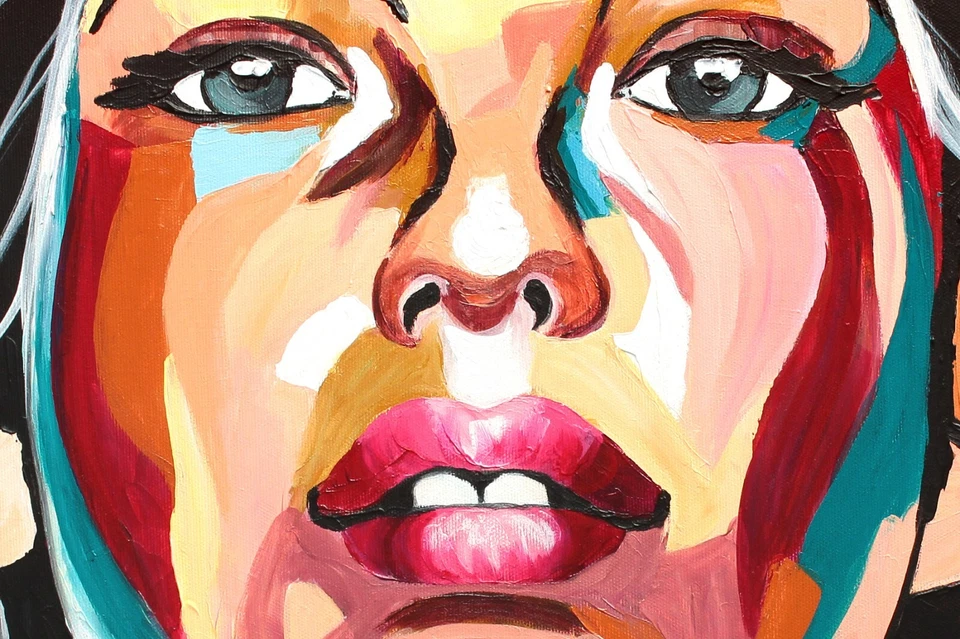 Acryl Bild Gemälde Modern Frau Porträt Gesicht Abstrakt Bunt Handgemalt ORIGINAL - Bild 2 von 4