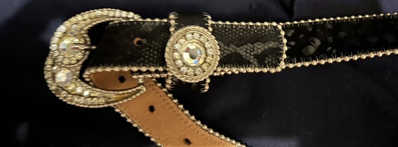 Rare Leatherock Vintage Black Belt With Faux Diamonds Measures 33”